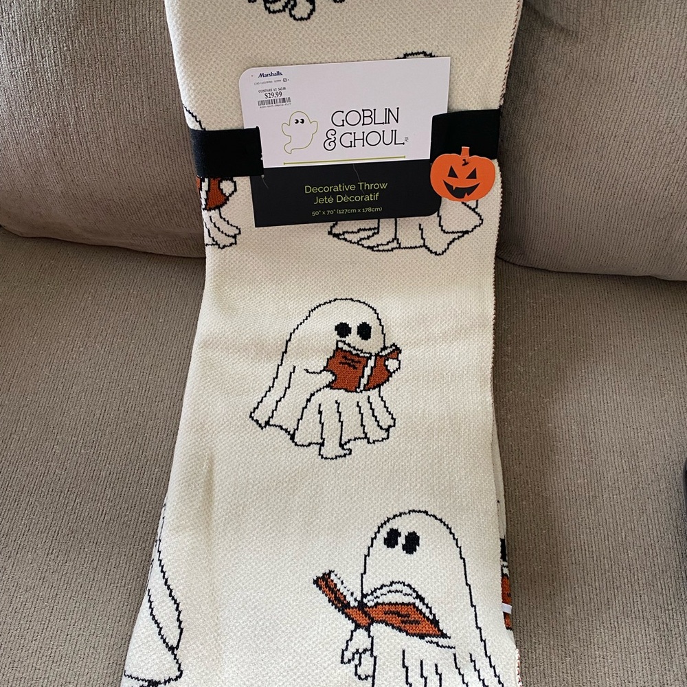 New Viral Halloween Goblin & Ghoul Throw Blanket Ghost Reading Book